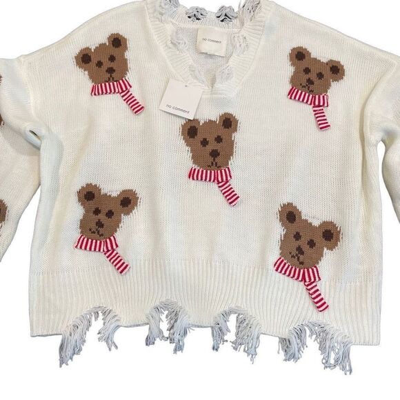 No Comment Frayed Bear Scarf Sweater Size M New - Picture 4 of 8